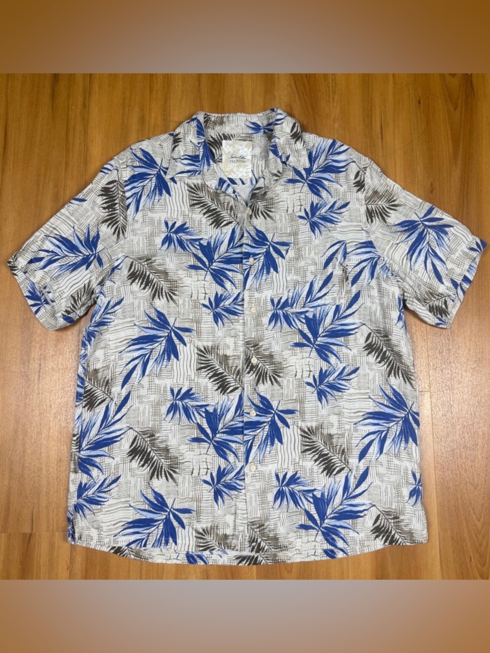 Tasso Elba Island Silk Linen Shirt Blue Tropical Button Up Mens Large
